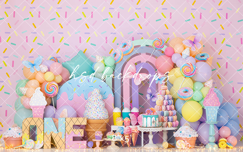 Candy Sweet One Cake Smash Birthday Backdrop for Photography