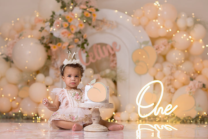 Peach 1st birthday cake smash backdrop for girls 