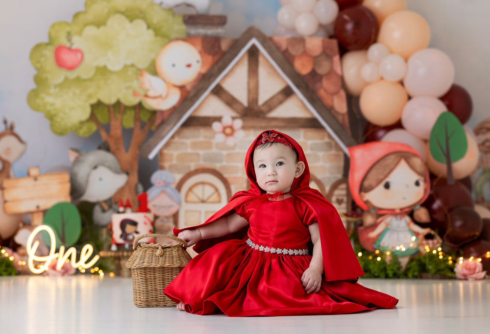 Little Red Riding Hood Cake Smash Birthday Backdrop for Photography