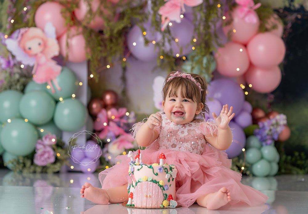 Fairy 1st Birthday Cake Smash Girl Photography Backdrop
