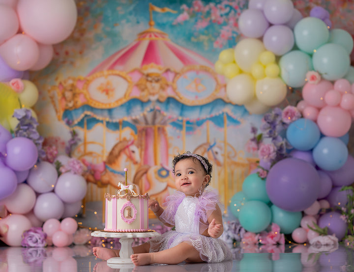Whimsical Horse Carousel Cake Smash - HSD Photography Backdrops 