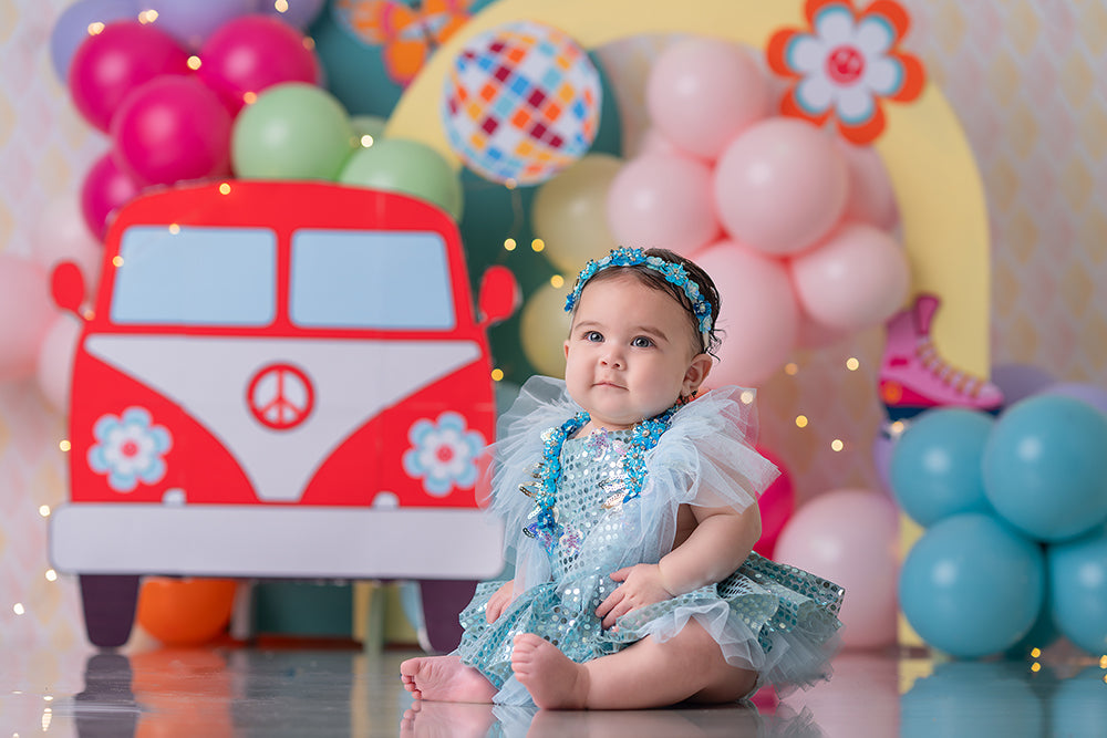 Hippie Groovy One Birthday Cake Smash Photography Backdrop