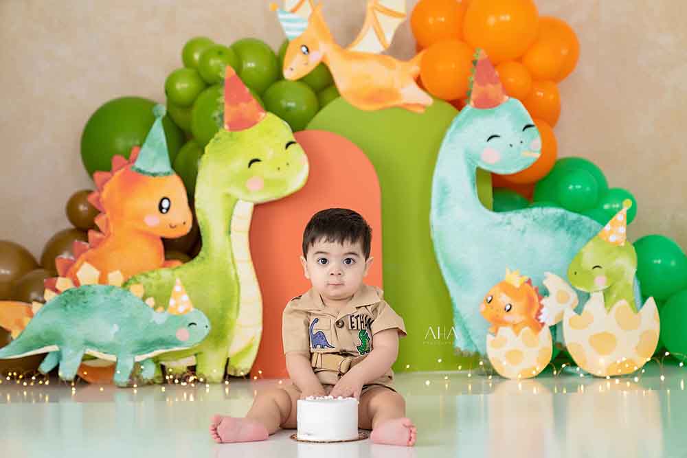 Jurassic Fun Dinosaur Birthday Cake Smash Backdrop for Photography 