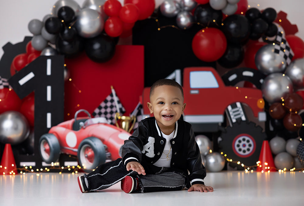 Turbo Time Racing Theme Smash Cake Birthday Backdrop for Boys 