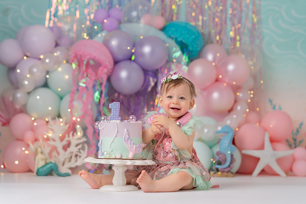 Pretty Pastel Under the Sea Theme Cake Smash Girl Backdrop