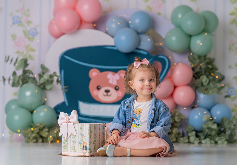 Teddy Bear Brew cake smash first birthday backdrop