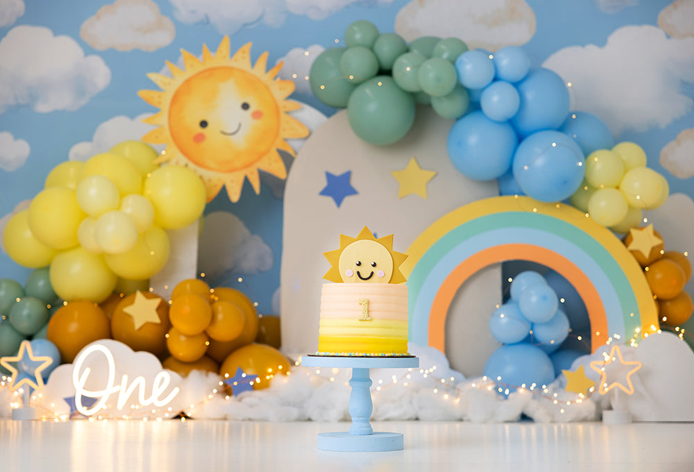 YHere Comes the Sun 1st birthday cake smash photography background