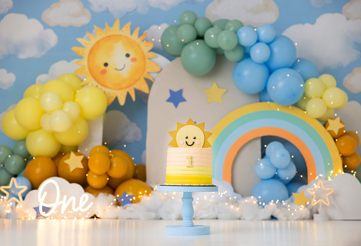 YHere Comes the Sun 1st birthday cake smash photography background