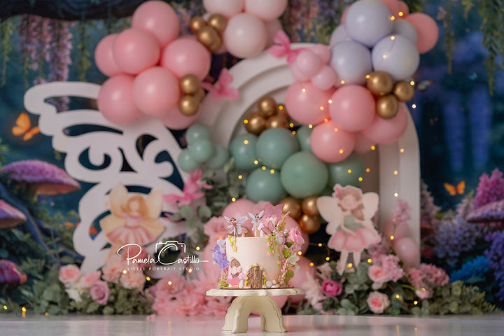 Fluttering Fairies Cake Smash Birthday Photo Backdrop for Girls