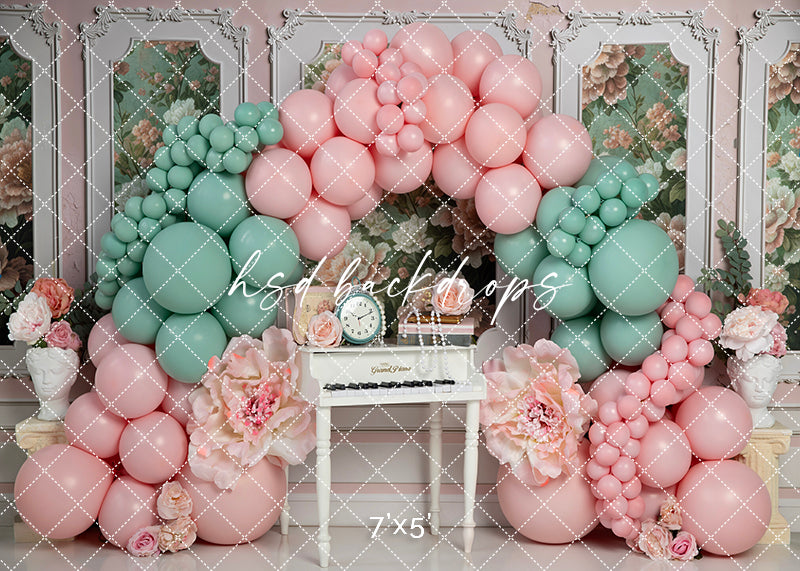 Peony Piano Balloon Arch