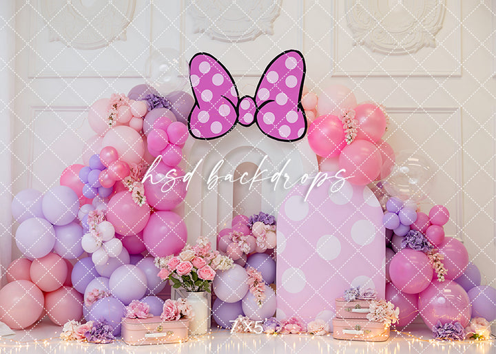 Polka Dot Bow Delight - Balloon Arch Birthday Backdrop