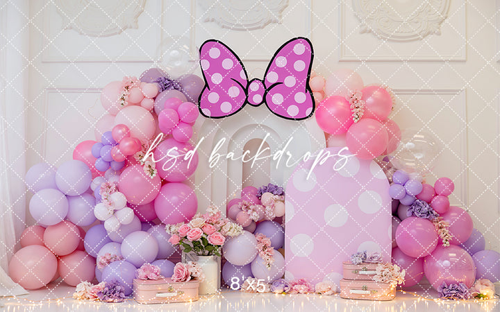Polka Dot Bow Delight - Balloon Arch Birthday Backdrop