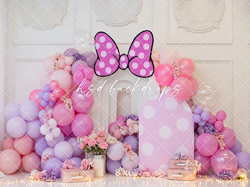 Polka Dot Bow Delight - Balloon Arch Birthday Backdrop
