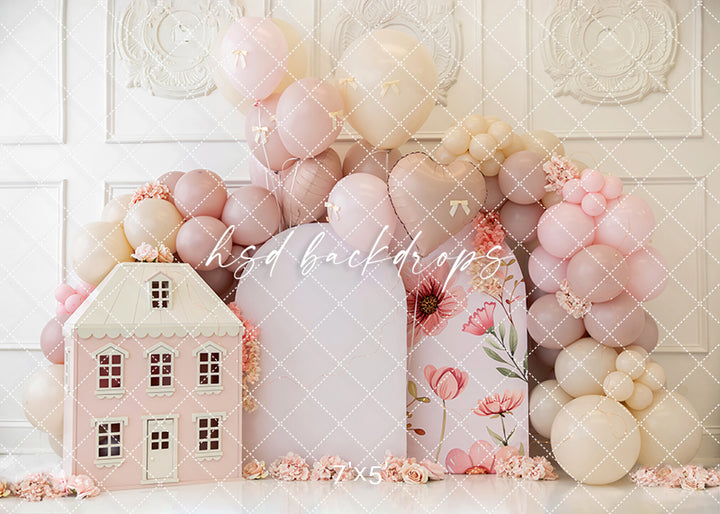 Pretty in Blush – Floral Dollhouse Cake Smash Backdrop