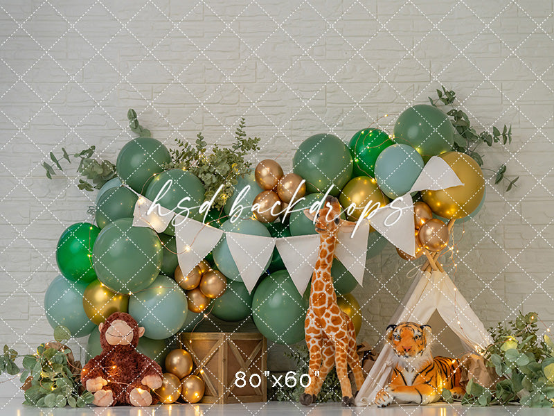 Safari Camp Adventure – Jungle Balloon Birthday Backdrop
