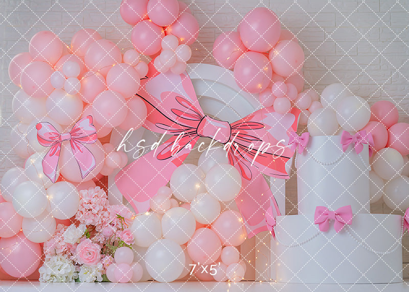 Pretty in Pink Bows – Balloon Arch Birthday Backdrop