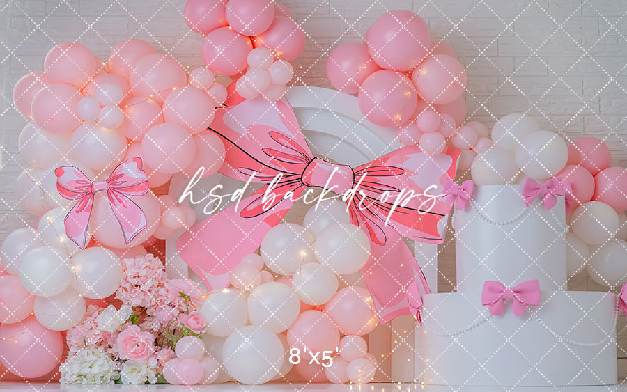 Pretty in Pink Bows – Balloon Arch Birthday Backdrop