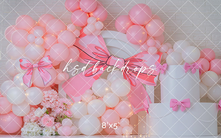 Pretty in Pink Bows – Balloon Arch Birthday Backdrop