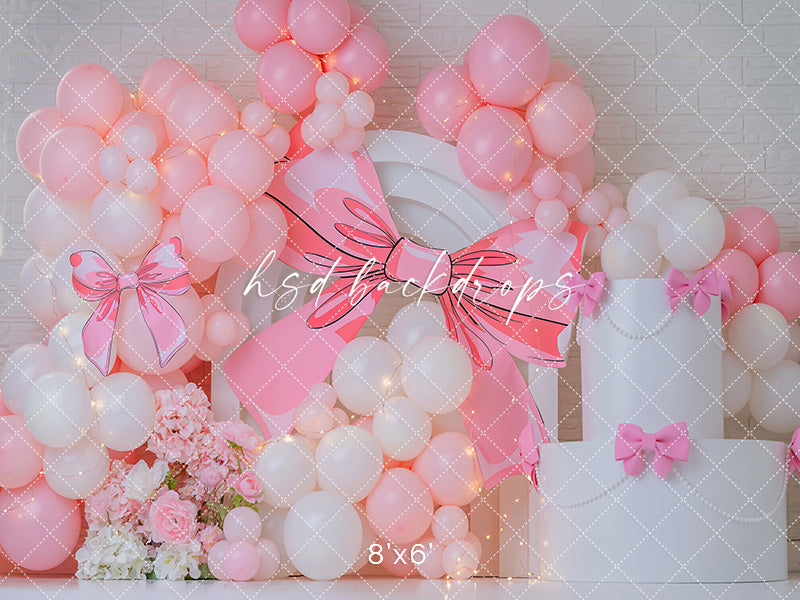 Pretty in Pink Bows – Balloon Arch Birthday Backdrop