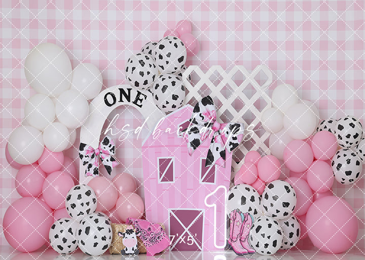 Pink Barnyard Bash – Cow Print First Birthday Backdrop