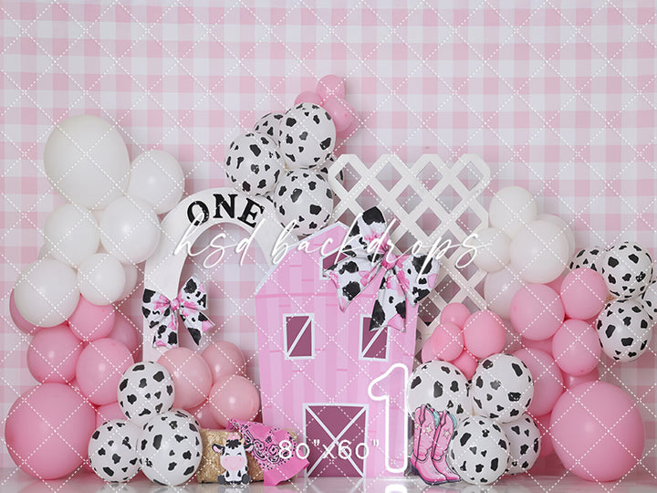 Pink Barnyard Bash – Cow Print First Birthday Backdrop