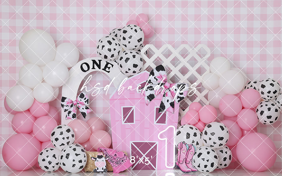 Pink Barnyard Bash – Cow Print First Birthday Backdrop