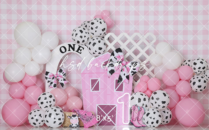 Pink Barnyard Bash – Cow Print First Birthday Backdrop