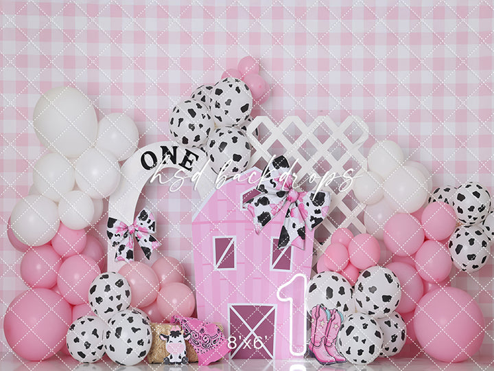 Pink Barnyard Bash – Cow Print First Birthday Backdrop