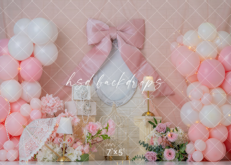 Blush Bow Celebration – Pink Balloon Party Photography Backdrop