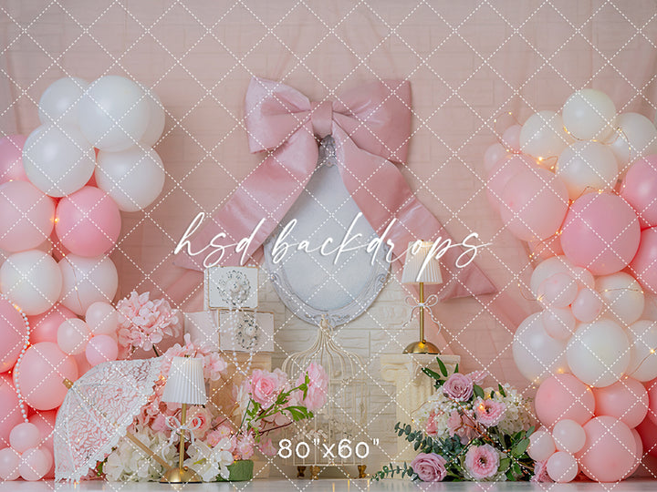 Blush Bow Celebration – Pink Balloon Party Photography Backdrop