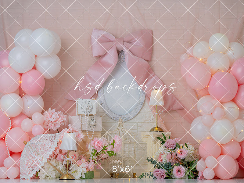 Blush Bow Celebration – Pink Balloon Party Photography Backdrop