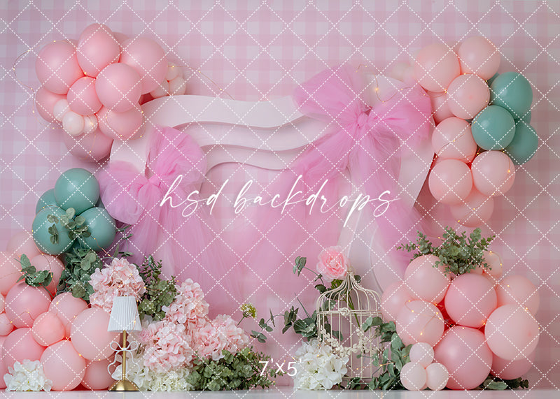 Pink Tulle Garden Party – Gingham Birthday Photography Backdrop