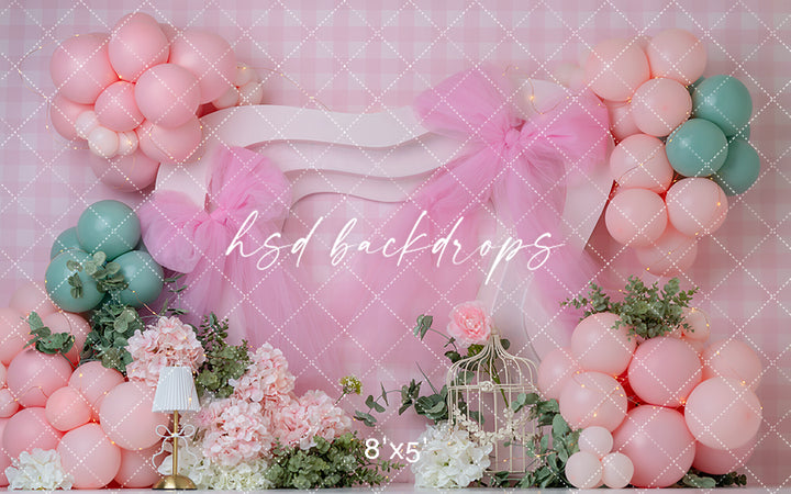 Pink Tulle Garden Party – Gingham Birthday Photography Backdrop