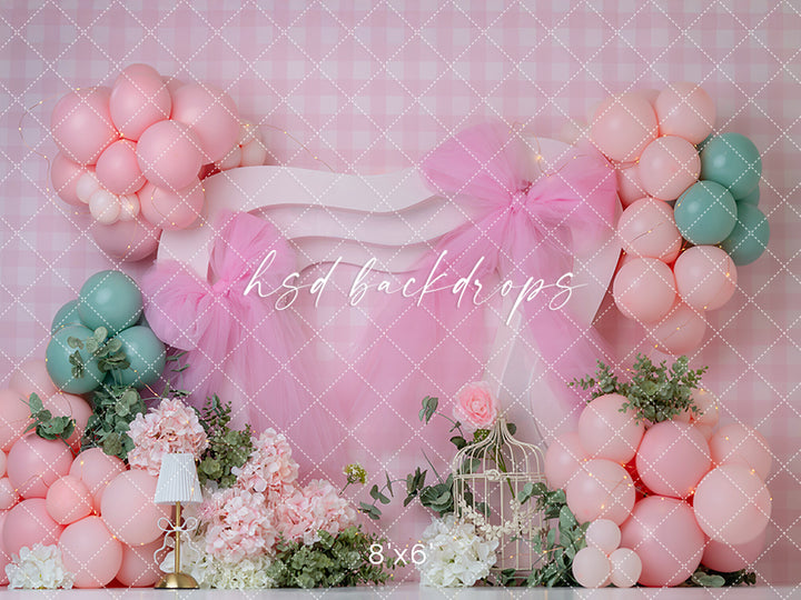 Pink Tulle Garden Party – Gingham Birthday Photography Backdrop