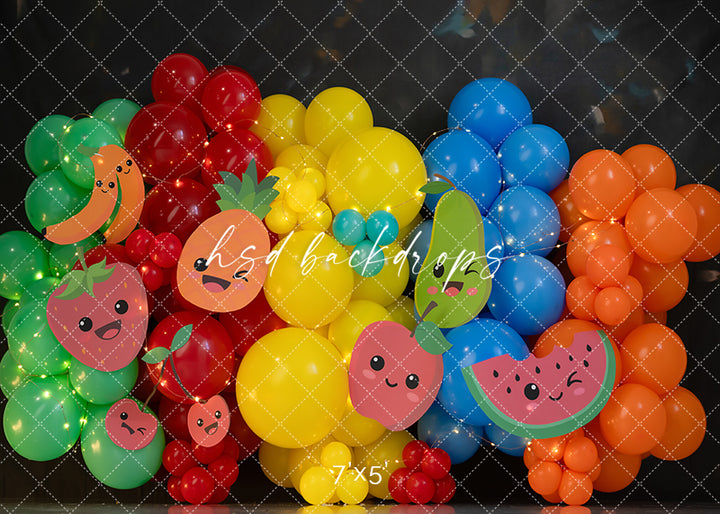 Rainbow Fruit Bash – Colorful Cake Smash Photography Backdrop