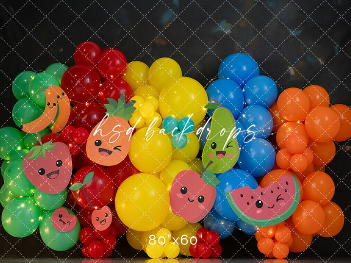 Rainbow Fruit Bash – Colorful Cake Smash Photography Backdrop