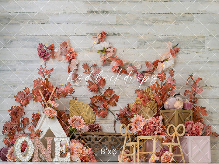 Blush Harvest Birthday – Fall Cake Smash Photography Backdrop