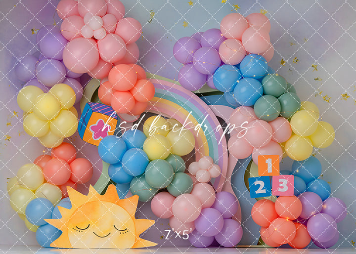 Rainbow Learning Dreams – Pastel Balloon Cake Smash Backdrop