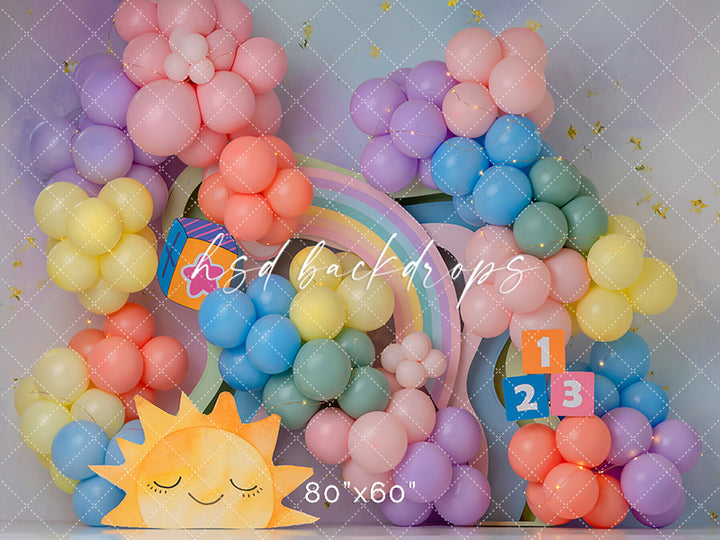 Rainbow Learning Dreams – Pastel Balloon Cake Smash Backdrop