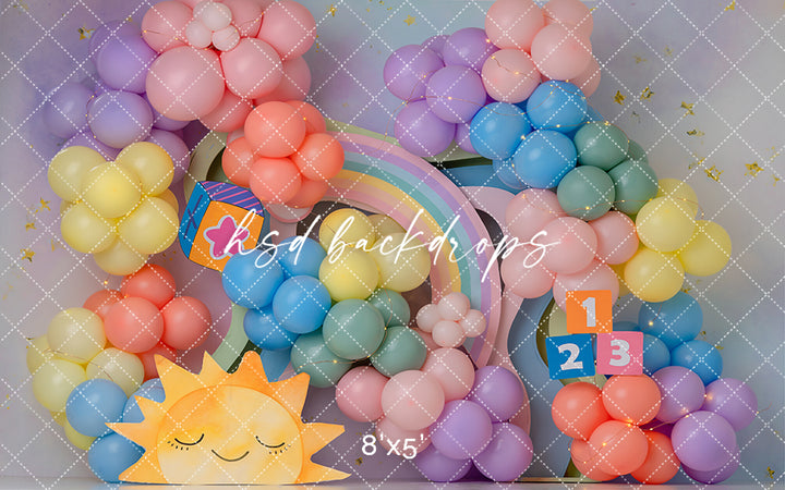 Rainbow Learning Dreams – Pastel Balloon Cake Smash Backdrop