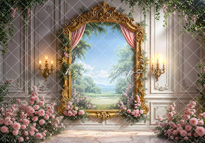 Gilded Garden Frame – Elegant Spring Floral Photography Backdrop