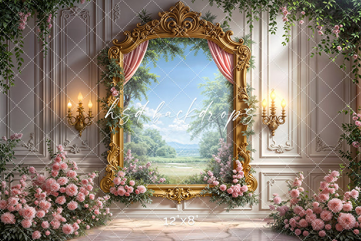 Gilded Garden Frame – Elegant Spring Floral Photography Backdrop