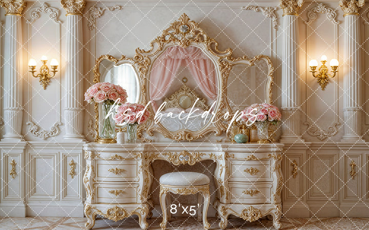 Princess Vanity Room – Elegant Gold Mirror Backdrop