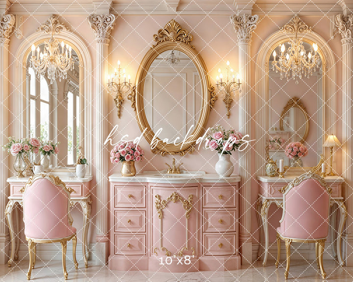 Blush Vanity Palace – Pink Princess Dressing Room Backdrop