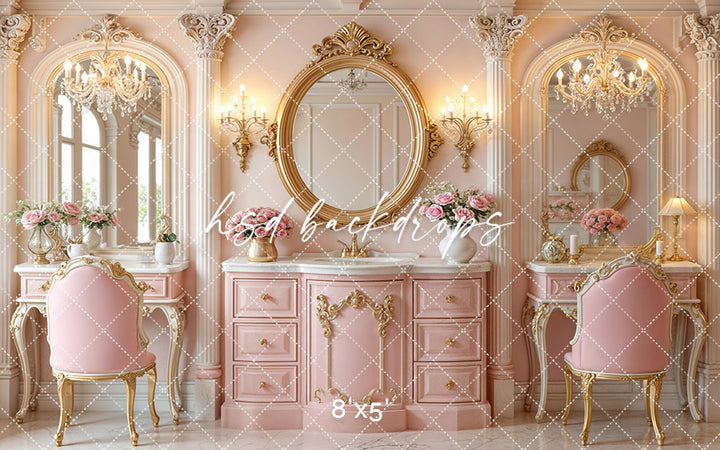 Blush Vanity Palace – Pink Princess Dressing Room Backdrop