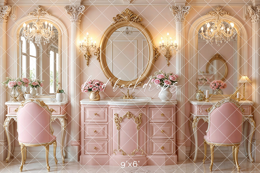 Blush Vanity Palace – Pink Princess Dressing Room Backdrop