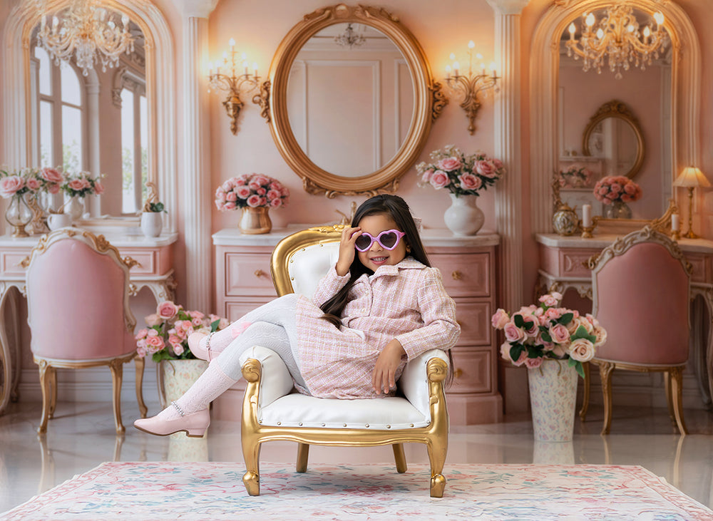 Blush Vanity Palace Pink Princess Dressing Room Photography Backdrop HSD Photography Backdrops Blush Vanity Palace Pink Princess Dressing Room Photography Backdrop HSD Photography Backdrops