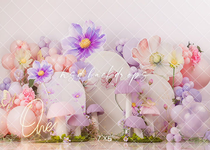 Whimsical Fairy Garden – Lavender Mushroom Cake Smash Backdrop
