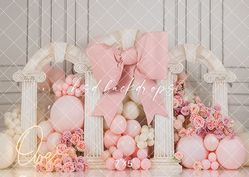 Blush Elegance Bow Arch – Pink Balloon Birthday Backdrop