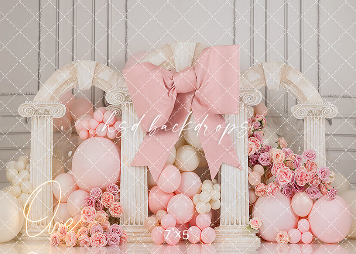 Blush Elegance Bow Arch – Pink Balloon Birthday Backdrop